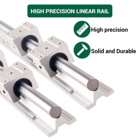 SBR12 Linear Rail Kit 1000mm Two Rails With Four SBR12UU Bearing Blocks for CNC Machines, close-up of aluminum rails and blocks.