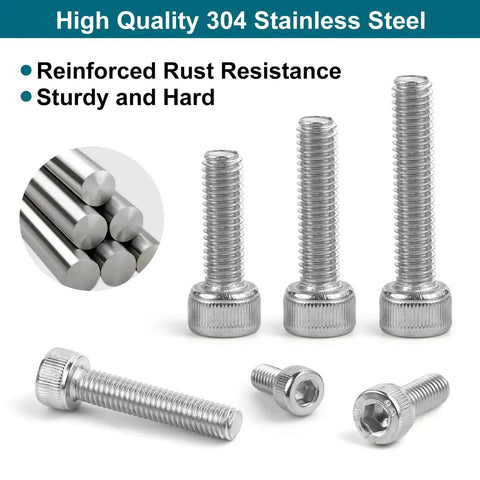 1600 Pcs Metric Screw And Bolt Kit M2 M3 M4 M5 Stainless Steel Hex Socket Head Cap Screws close-up