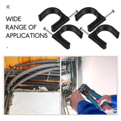Black Plastic Half Round Tube Clamps 25mm Pipe Support Fixtures Cable Hose Fasteners For Industrial And Scientific Workholding Applications Pack Of 100 in use and shown close-up