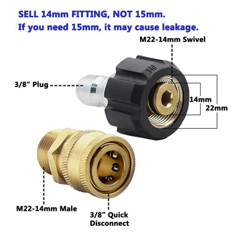 Brass Pressure Washer Quick Disconnect Adapter Kit M22 Swivel to Three Eighths Inch and Three Quarters Inch Quick Release