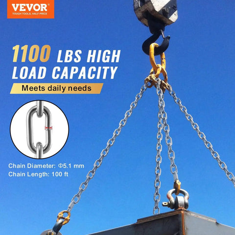 Grade 30 Chain Three Sixteenth Inch 100 Ft Zinc Plated For Towing Guard Rails attached to metal beam, blue sky background