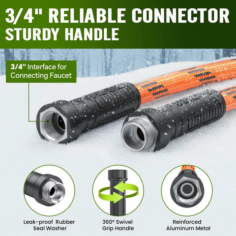 REFDAQ garden hose 100 ft, orange/black, heavy-duty flexible non-expanding hose with 3/4 inch connector (2 hoses)