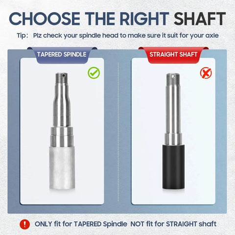 Comparison of tapered spindle vs straight shaft for Trailer Axle Electric Brake Kit For 3500 Pound Axles Pair of Five Hole Four and A Half Inch Bolt Circle Ten Inch By Two and A Quarter Inch Self Adjusting Electric Brakes Heavy Duty Replacement Ten Inch Brake Hub Drum Assembly.