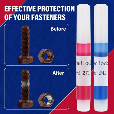 Thread Locker Duo Pack Blue 242 And Red 271 In 2ml Bottles 50 Pack Total 25 Packs Each Medium To High Strength Locking Compound