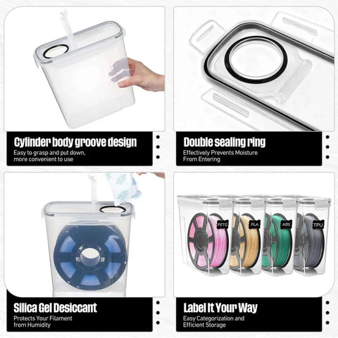8 Pack 3D Printer Filament Storage Boxes Portable Sealed Waterproof and Dustproof With Desiccant and Pen showcase
