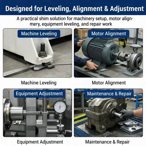 Stainless Steel Shim Kit Set For DIY Pros, 60 Slotted 2x2 Shims, 6 Thicknesses For Machine Leveling, Motor Alignment, Equipment Adjustment