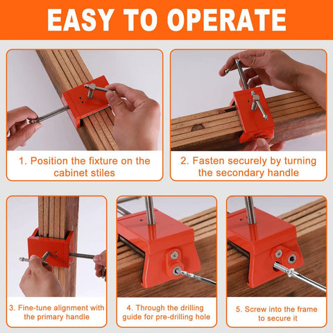 Step-by-step use of Pro Grade Cabinet Clamps With Built-In Drill Aligner, 2 Pack Face Frame Alignment Tool Set for DIY installs