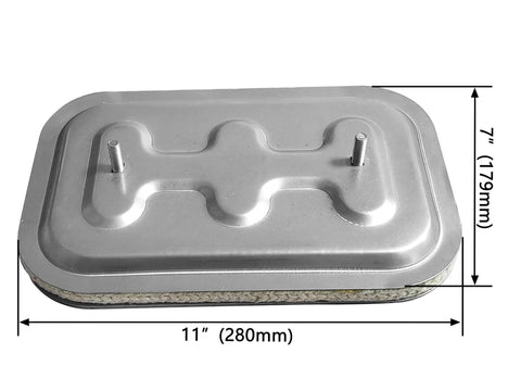 Metal duct access door for high-temperature grease duct, top view with bolts, 11 x 7 inches