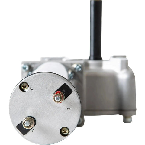 Close-up of 12V Electric Tarp Gear Motor For Dump Trailers And Electronic Tarp Systems With Bronze Alloy Gear and Chrome Housing Buyers Products