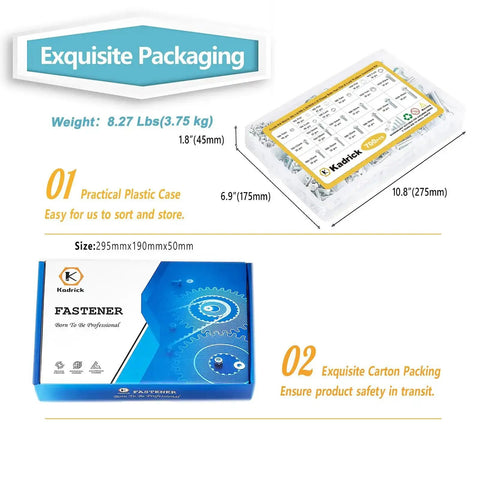 Exquisite packaging of 700 Piece Grade 8.8 Metric Flange Hex Bolts Nuts Washers and Spring Washers kit in plastic case and box