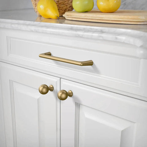 Champagne Bronze Cabinet Pulls 10 Pack 5 Inch Center To Center 128mm installed on white kitchen drawer