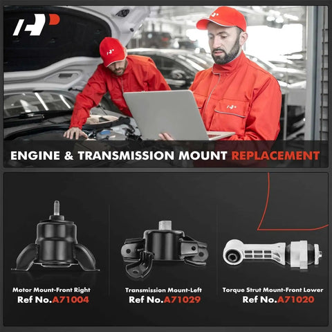 Technicians reviewing 3 Piece Engine Mount And Transmission Mount Set For Hyundai Accent 2012 2017 Elantra 2011 2016 Elantra Coupe 2014 Veloster 2012 2014 Kia Forte 2014 2018 Forte Koup 2014 2016 Rio Automatic Transmission Direct Fit Heavy Duty Vibration Damping in workshop