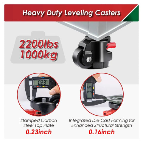 Heavy Duty Leveling Casters For Workbenches And Machinery, 4 Pack, 2200 Lbs Capacity, ergonomic ratchet handle, detailed specs view
