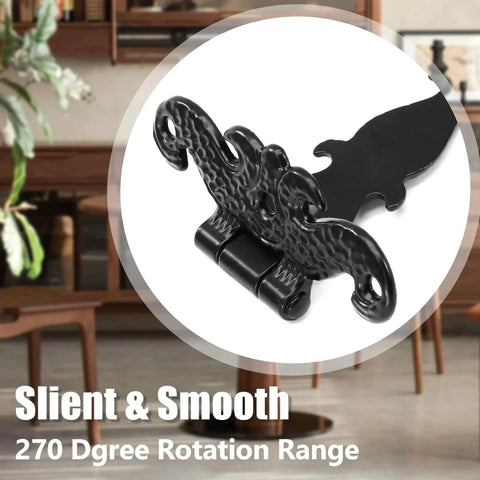 Close-up of an Antique T Strap Hinge showing black zinc alloy design with smooth edges, ideal for furniture and cabinets.