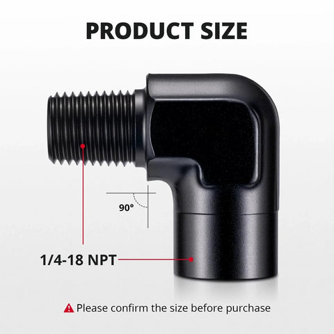Beefy 6061-T6 Aluminum 1/4 NPT Female to Male 90 Degree Elbow Fitting Adapter Black for High Pressure Systems