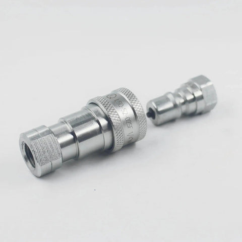 One Eighth Inch NPT Hydraulic Quick Connect Couplings ISO 7241 B For Tractor Hydraulics Quick Disconnect With Red Dust Caps Two Sets Included Replace HNV 18 NPT Male Female 1 GPM 5000 PSI -20 To 100 Degrees F.