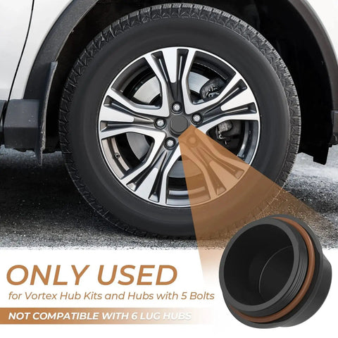 Car wheel with Two Pack Replacement Hub Caps For Dexter Vortex 81143 48355v K71 G01 73 21 261 with O Ring viewed from side