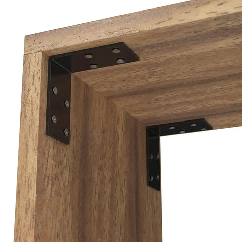 Beefy Galvanized L Brackets 1.5 By 3 By 3 Inch Eight Pack for Shelves and Furniture Iron Corner Brackets on wooden frame