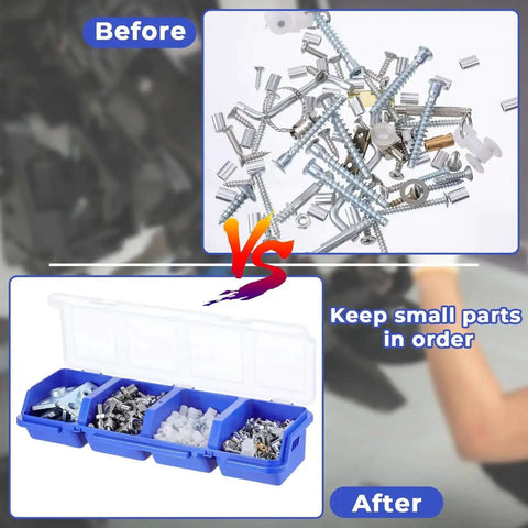 Six Pack Screw Organizer Box With Lids For Nuts And Bolts Four Compartments Plastic Storage for Garage Tools