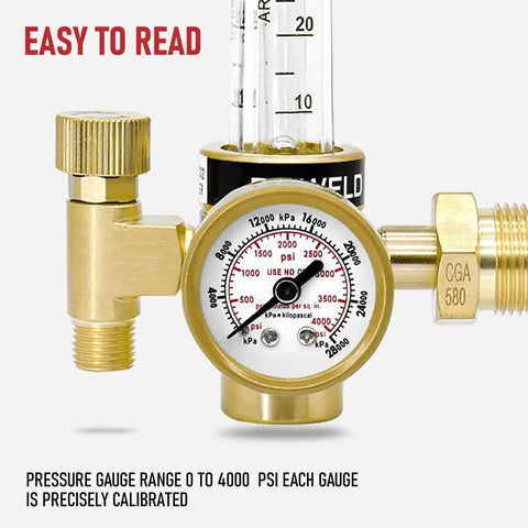 Argon Regulator Flowmeter Gas Gauge For MIG And TIG Welding With Gas Hose CGA 580 Inlet brass body close-up
