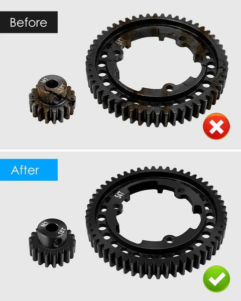 Before and after of Heavy Duty 54T Spur Gear With 18T Pinion Gear All In One Upgrade Kit for Traxxas X Maxx XO1 Maxx E Revo 2 0 VXL Models