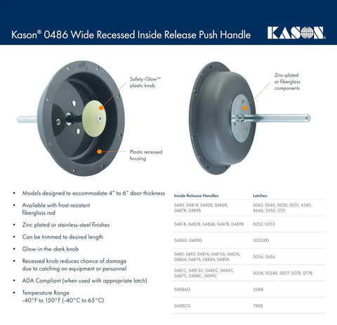 Wide Recessed Inside Release Handle With 6-Inch Length For 56 And 5656 Latches, Recessed Plastic Housing, Safety-Glow Knob