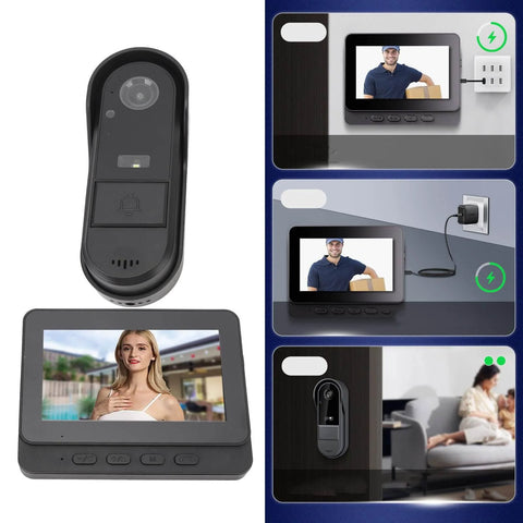Video Doorbell System With 8 Inch Touch Screen Monitor showing front and side views, installed with clear day and night vision camera