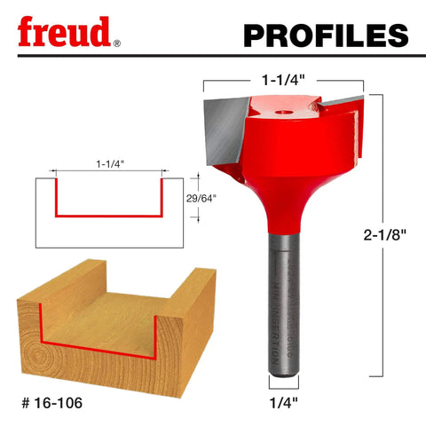 Freud Pro Grade Spoilboard Surfacing and Mortising Bit for CNC, Handheld, and Table Routers, showing dimensions and design