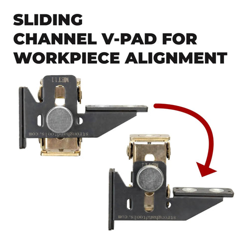 MagTab 2.0 Magnetic Tab Holder With 6 Replaceable Magnets For A Super Strong Hold And Easy Workpiece Alignment, shown with sliding V-Pad.