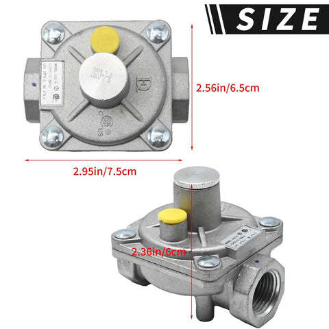 Half Inch Gas Pressure Regulator With Two Brass Half Inch NPT Outlets, Interchange LPG And Natural Gas Regulator dimensions
