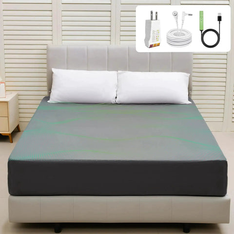 Gray Grounding Sheets Queen Size With 10 Percent Silver Fiber And 90 Percent Organic Cotton Fitted Deep Pocket on bed