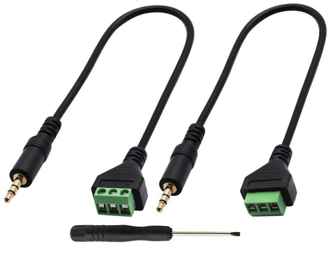 3.5mm Audio Male to 2 Pin Bolt Screw Terminal Female Cable Extender, 30cm Long, Stereo Headphone Adapter, Black, 2 Pack