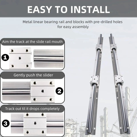 SBR16 Linear Rail Kit 2500mm Spliced Guide With Two 1500mm And Two 1000mm Rails assembly instructions with metal bearing blocks and rails.