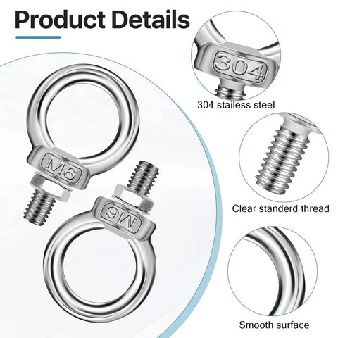 20 Pack Stainless Steel M6 Eye Bolts With Nuts And Washers For Lifting And Suspension Shoulder Ring Eyebolts Product Details