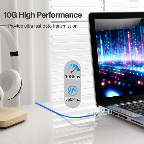 Slim Blue Cat6 Patch Cables 0.5 Feet 10 Pack High Speed Cat6a Cables Connected to Laptop, 10 Gbps, 550 MHz Performance
