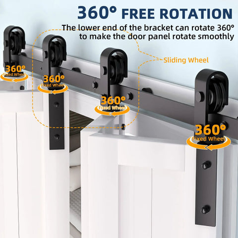 Beefed Up Bifold Barn Door Hardware Kit For Four Doors Side Mounted Black J Shape Rollers Heavy Duty Steel Supports Up To 400 Lbs Six Foot Track Silent Operation And Smooth Glide For Everyday Home Use