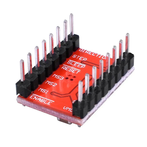 Red A4988 stepper driver module for 3D printers; part of Five Pack A4988 Stepper Driver Module With Heat Sink For 3D Printers Reprap Mendel Huxley