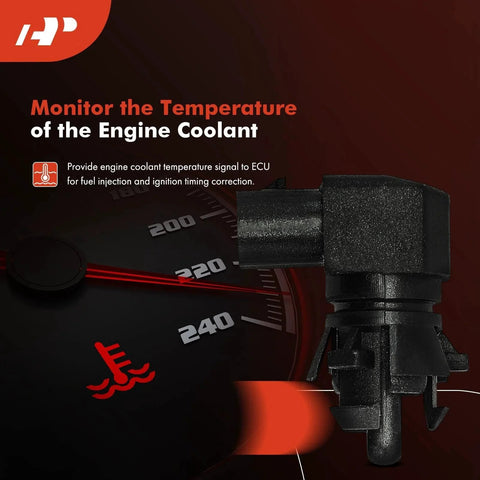 Ambient Air Temperature Sensor For Chevy Buick GMC Cadillac Cars And Trucks Fits Camaro Colorado Cruze Equinox Malibu Silverado Tahoe Sierra ATS Escalade Encore Envision LaCrosse A-Premium with plug-in connector and temperature gauge background