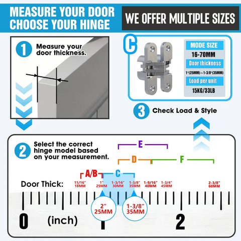Measurement guide for hidden cabinet door hinges 180 degree concealed cross hinges in black zinc alloy 4 pack for frameless cabinets