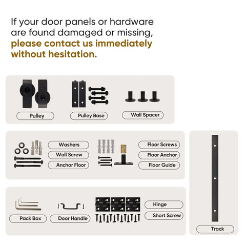 Detailed view of hardware components for Space Saving 36 Inch By 84 Inch Bi Fold Barn Door With Hardware Kit For Closet And Room Divider