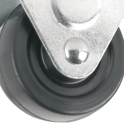 Close-up of heavy duty rubber caster wheel with rigid non swivel top plate for desks and carts, 3 inch wheel, 225 lb load capacity