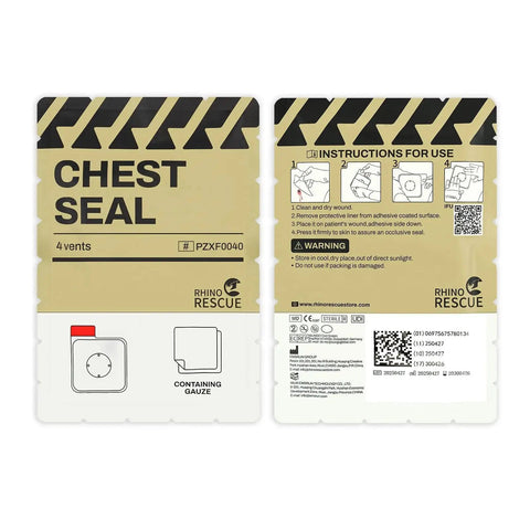 Packaging of Vented Chest Seal For Penetrating Chest Wounds With 4 Vents Rhino Rescue Sterile Emergency Trauma Dressing