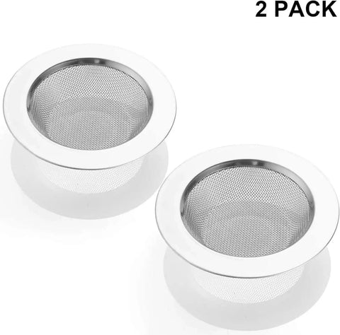 2 Pack Stainless Steel Kitchen Sink Strainers With 4.5 Inch Wide Rim, Heavy Duty No Fuss Rustproof Drain Filters shown from above