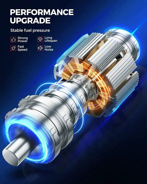 Performance upgrade showcasing strong power, fast speed, long lifespan, and low noise features for fuel pump stability.