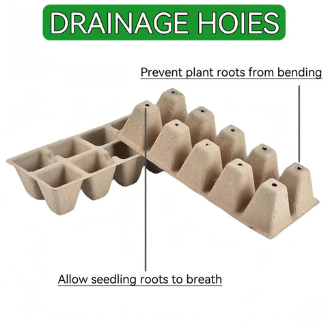 240 Cell Seed Starter Tray Kit with Biodegradable Peat Pots showing drainage hoies, prevents root bending, breathable design