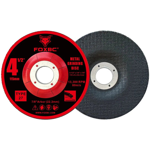 Four And One Half Inch Aluminum Oxide Type Twenty Seven Grinding Discs for Angle Grinders shown front and back view.