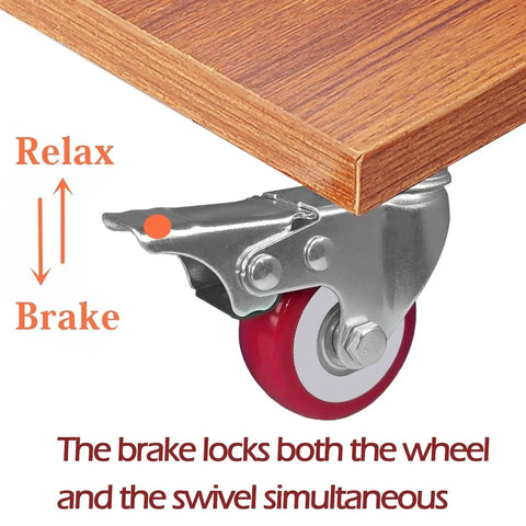 Heavy Duty 2 Inch Caster Wheels Set Of 4 With Brake For 800lb Load Advanced PU Floor Protection close-up of brake mechanism