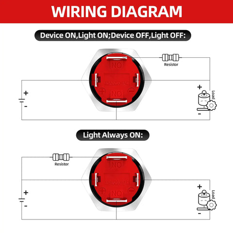 Wiring diagram for 12V 20A Tough As Nails Heavy Duty Latching Push Button Switch Waterproof On Off 16mm Pushbutton with Blue LED