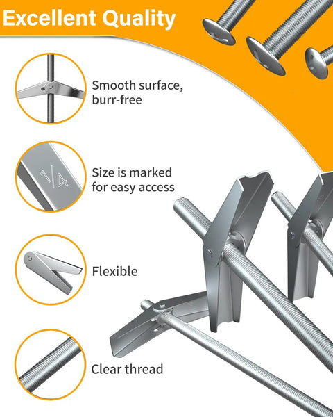 Heavy Duty Toggle Bolts For Drywall Hollow Wall Anchors Kit 30Pcs Set In One Eighth Inch Three Sixteenth Inch And One Quarter Inch Sizes