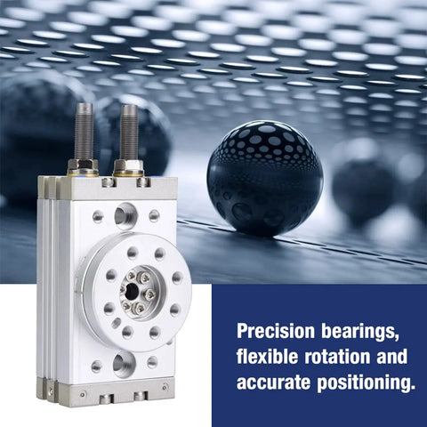 180-degree rotary pneumatic air cylinder, aluminum alloy, 18mm bore, front view with mounting holes.